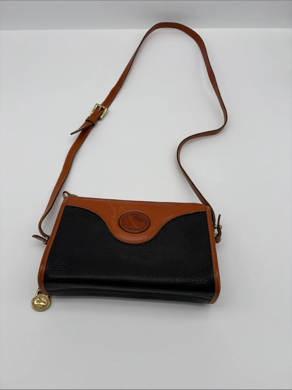 Dooney & Bourke Tan Black All Weather Leather Top Zip Crossbody Bag USA BLEMISH